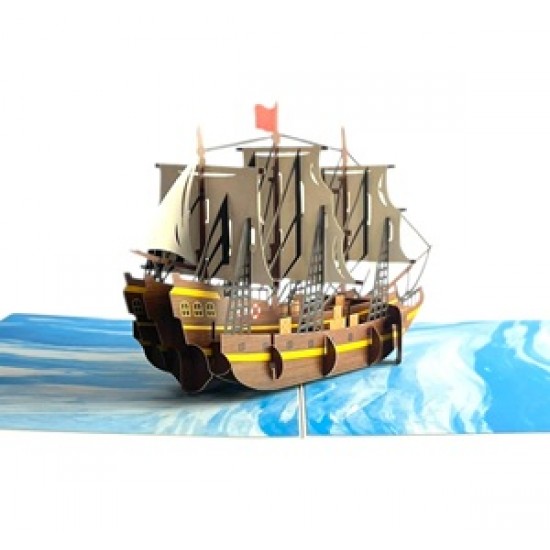 Handmade 3D Pop Up Card Galleon Sailing Ship boat Birthday Anniversary Fathers Day Mothers Day Valentine Holiday Retirement Blank 