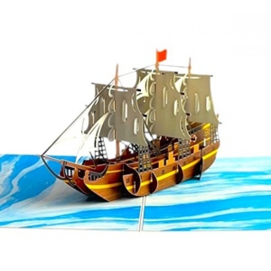 Handmade 3D Pop Up Card Galleon Sailing Ship boat Birthday Anniversary Fathers Day Mothers Day Valentine Holiday Retirement Blank 