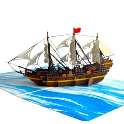 Handmade 3D Pop Up Card Galleon Sailing Ship boat Birthday Anniversary Fathers Day Mothers Day Valentine Holiday Retirement Blank 