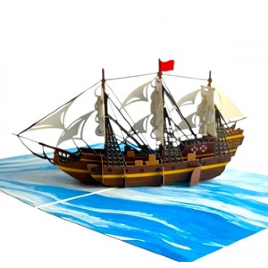 Handmade 3D Pop Up Card Galleon Sailing Ship boat Birthday Anniversary Fathers Day Mothers Day Valentine Holiday Retirement Blank 