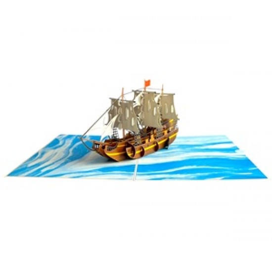 Handmade 3D Pop Up Card Galleon Sailing Ship boat Birthday Anniversary Fathers Day Mothers Day Valentine Holiday Retirement Blank 