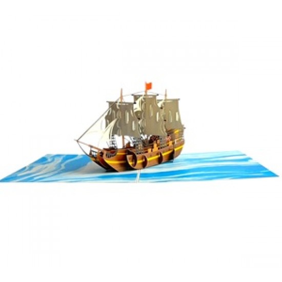 Handmade 3D Pop Up Card Galleon Sailing Ship boat Birthday Anniversary Fathers Day Mothers Day Valentine Holiday Retirement Blank 