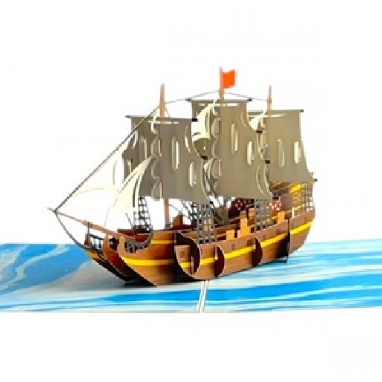 Handmade 3D Pop Up Card Galleon Sailing Ship boat Birthday Anniversary Fathers Day Mothers Day Valentine Holiday Retirement Blank 