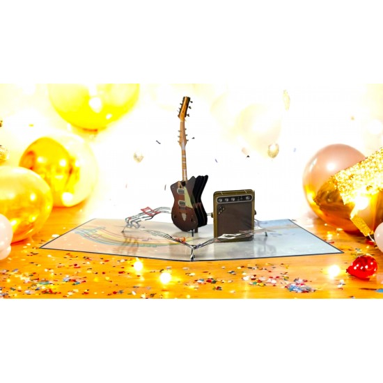 Handmade 3D Pop Up Card Guitar Birthday Anniversary Valentine's Day Father's Day Blank Card