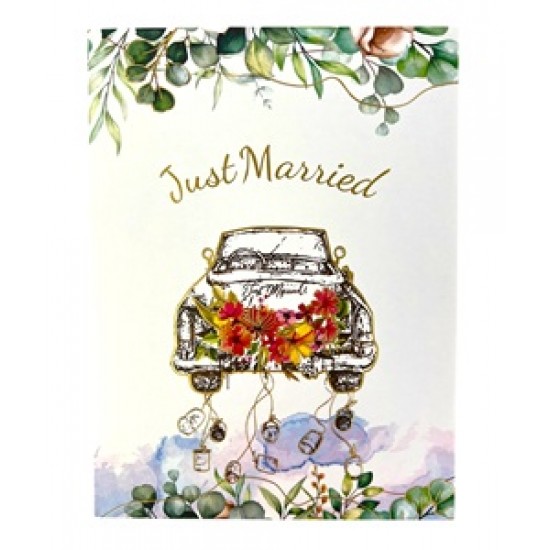 Handmade 3D Pop Up Card Just Married Wedding Card Vintage Car Couple Bride Groom Big Day Party Invitation Wedding Gift Congratulations Card Blank Card