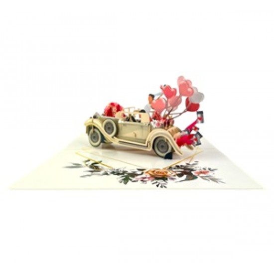 Handmade 3D Pop Up Card Just Married Wedding Card Vintage Car Couple Bride Groom Big Day Party Invitation Wedding Gift Congratulations Card Blank Card