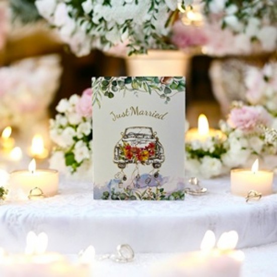 Handmade 3D Pop Up Card Just Married Wedding Card Vintage Car Couple Bride Groom Big Day Party Invitation Wedding Gift Congratulations Card Blank Card