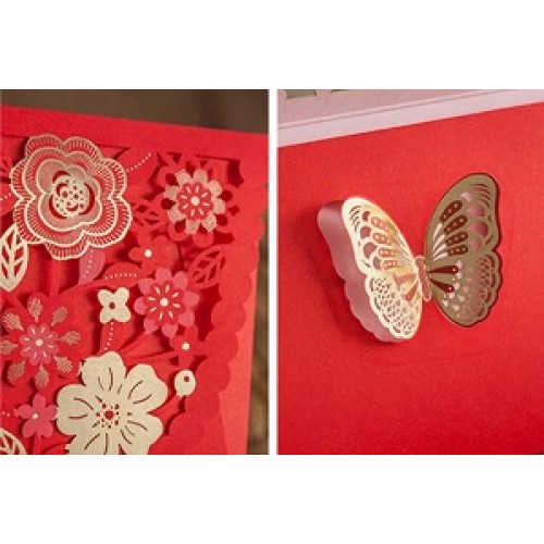 6 Gold Leaf Butterfly Sakura Cherry Blossom Laser Cut, Red Lace Red Money Envelope, Hong Bao, wedding, anniversary, birthday, graduation, baby Birth, new Year, christmas