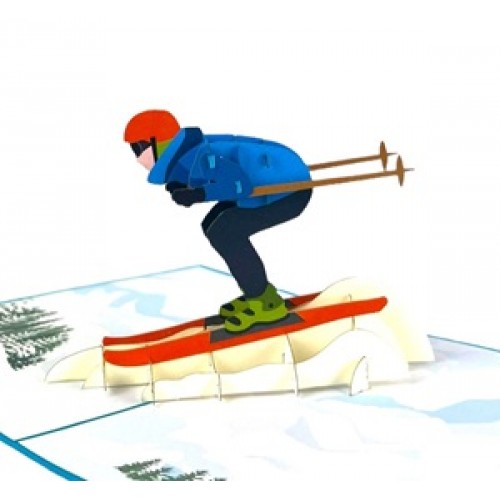 Handmade 3D Pop Up Card, Ski Sport, Birthday, Father's Day, Anniversary, Mother's Day, Valentine's Day, Holiday, Friendship, Love, Blank Card