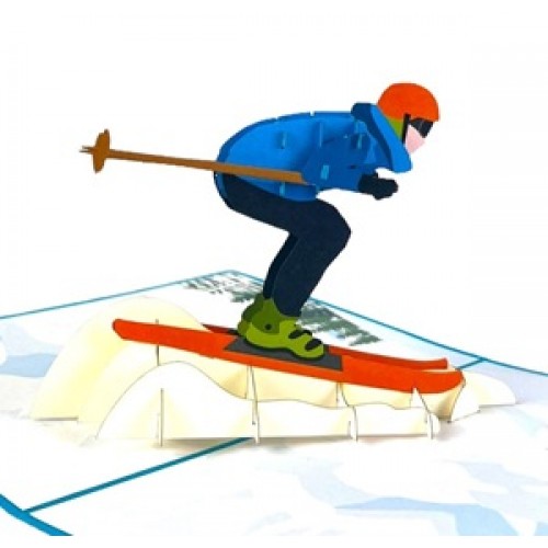 Handmade 3D Pop Up Card, Ski Sport, Birthday, Father's Day, Anniversary, Mother's Day, Valentine's Day, Holiday, Friendship, Love, Blank Card