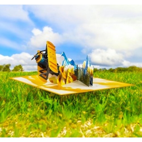 Handmade 3D Pop Up Card Biplane Birthday Wedding Anniversary Valentine's Day Father's Day Pass Pilot Exam Moving Holiday Captain Aircraft Van Blank Celebrations