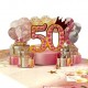 Handmade 3D Pop Up Card 50 Fifty Happy Birthday Pink Rose Cake Balloon Love Frendship