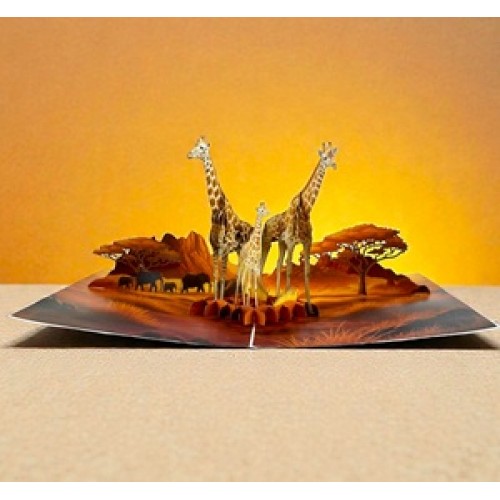 BC Worldwide Ltd Handmade 3D Pop Up Card Giraffe Family Birthday Mother Father Holiday Blank