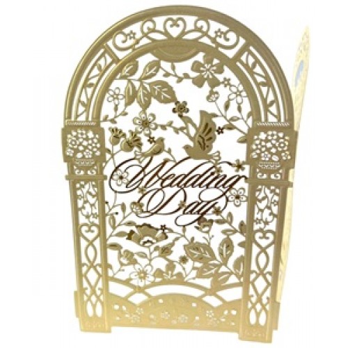 Gold leaf laser cut bride groom big day wedding invitation card congratulations
