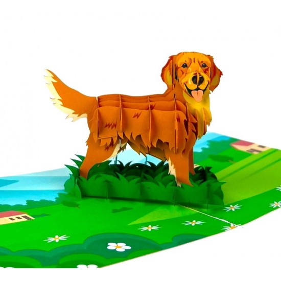BC Worldwide Ltd Handmade 3D Pop Up Card Golden Retriever Dog Pet Birthday Valentines Mother’s Father's Day New Pet Blank Friendship Greetings