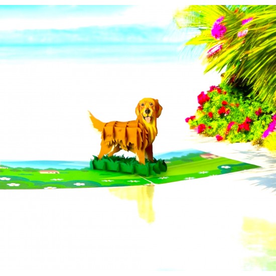 BC Worldwide Ltd Handmade 3D Pop Up Card Golden Retriever Dog Pet Birthday Valentines Mother’s Father's Day New Pet Blank Friendship Greetings
