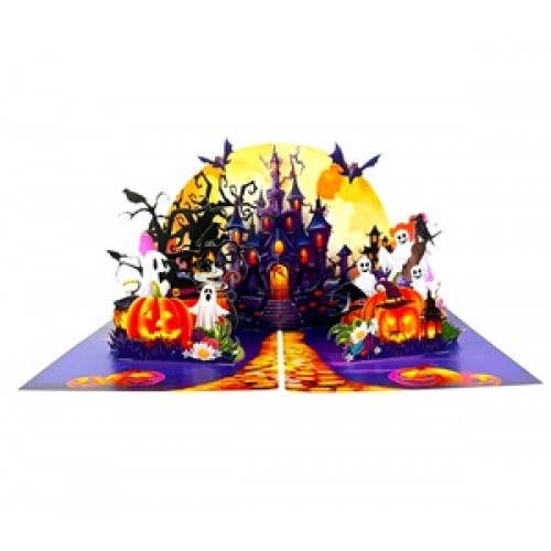 BC Worldwide Ltd Handmade 3D Pop Up Hlloween Card Castle Bat Ghost Pumpkin Celebrations Gift Decorations