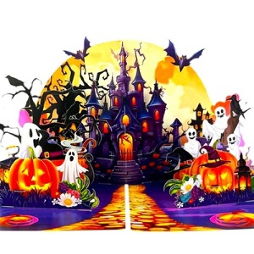 BC Worldwide Ltd Handmade 3D Pop Up Hlloween Card Castle Bat Ghost Pumpkin Celebrations Gift Decorations