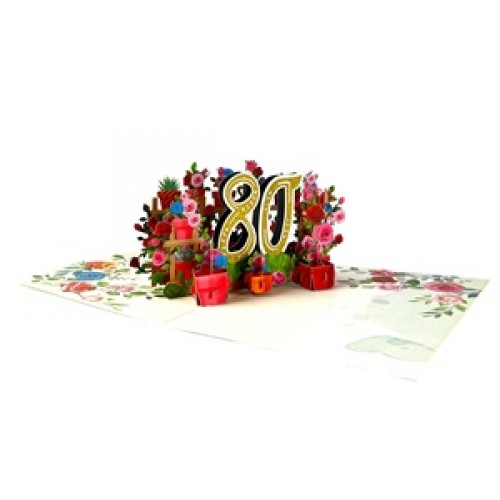 Handmade 3D pop up card 80 Eighty happy birthday rose flower pot celebrations card for her friends
