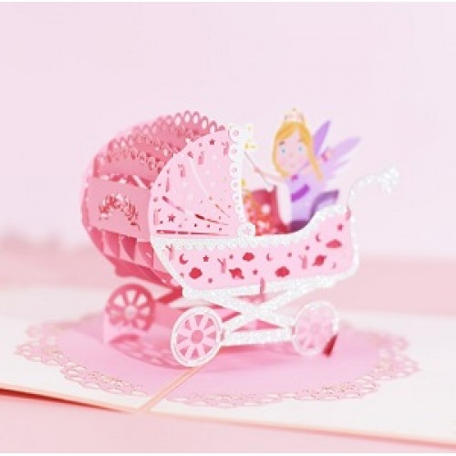 Handmade 3D pop up card 1st birthday new baby girl birth baby shower fairy baptism christening pink party invitation celebration congratulations card