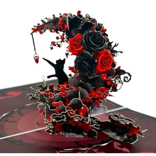 3D Pop Up Card Handmade Black Cat Rose Gothic Birthday Halloween Blank Greetings 