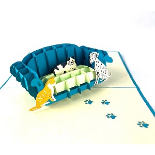 Handmade 3D Pop Up Card,cat Dog Sofa,happy Birthday Card,wedding Anniversary,father's Day,thank You,new Home,moving,housewarming,blank Greeting Card