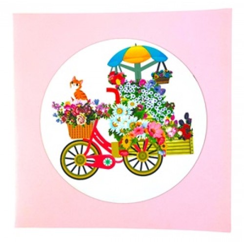 Handmade 3D Pop Up Cat Bike Flower Cart Birthday, Mother's Day, New Home House, Wedding Anniversary, Valentines Day, Retirement, Holiday Blank Celebrations