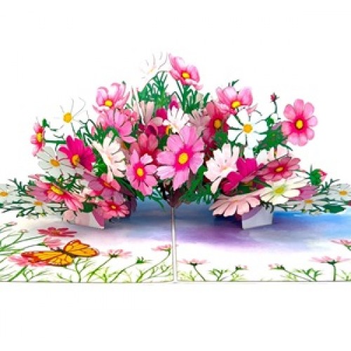 Handmade 3D Pop up Card Cosmos Flowers Love and Joy Birthday Valentines Day Mother's Day Wedding Anniversary Congratulations Retirement Thank you Teacher's Day New House Blank Celebrations