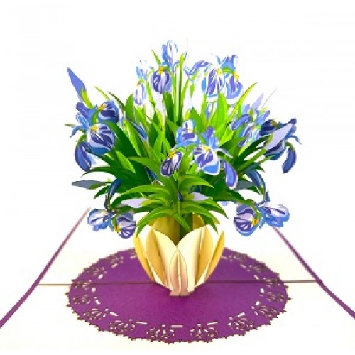 Handmade 3D Pop Up Card Iris Purple flower Birthday Valentine's Day Mother's Day Wedding Anniversary Thank you New Home Retirement Best Wishes