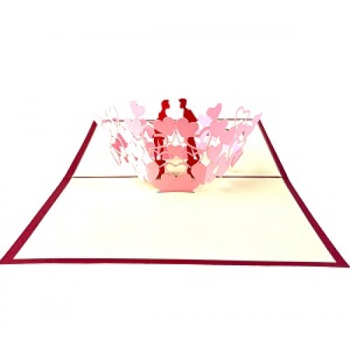 Handmade 3D Pop up Card Red Lover Couple Pink Heart Birthday Valentine's Day Engagement Wedding Anniversary Love Celebrations