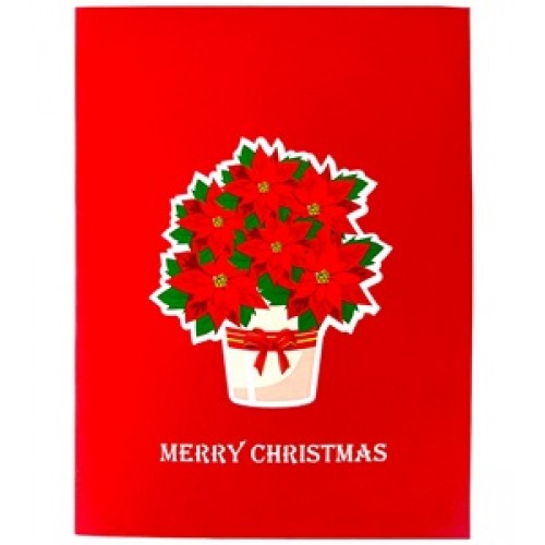 Handmade 3D Pop Up Card Poinsettia Flower Christmas Card Merry Christmas Xmas Gift Decoration Ornament Celebrations Blank 