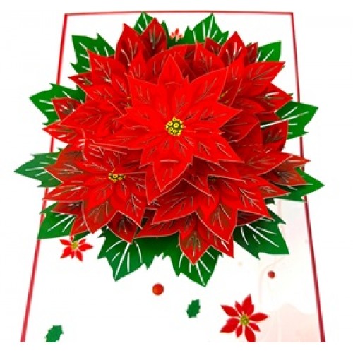 Handmade 3D Pop Up Card Poinsettia Flower Christmas Card Merry Christmas Xmas Gift Decoration Ornament Celebrations Blank 