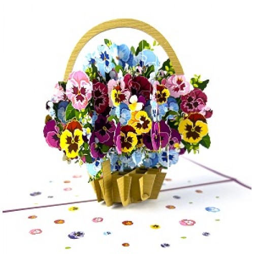 Handmade 3D pop up card Pansies basket birthday Valentine's day Mother's day Teacher's day Thank you New Home Housewarming Blank Card Celebrations Card