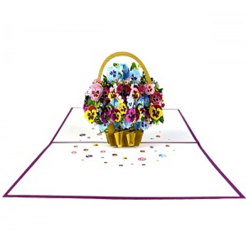 Handmade 3D pop up card Pansies basket birthday Valentine's day Mother's day Teacher's day Thank you New Home Housewarming Blank Card Celebrations Card