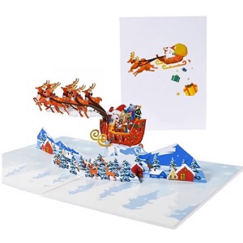 BC Worldwide Ltd 3D pop up Xmas card Merry Christmas Santa Claus reindeer sledge gift seasonal greetings celebration card blank card