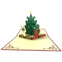 Handmade 3D Pop Up Christmas Xmas Greeting Card Snowman Reindeer Star Tree Evergreen Conifer Gift Decoration Love Friendship Family Papercraft Origami Kirigami