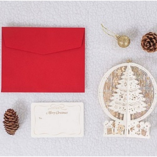 BC Worldwide Ltd 4D pop up Christmas card happy Christmas white gold glitter snowflakes Xmas tree gift ornament decorations