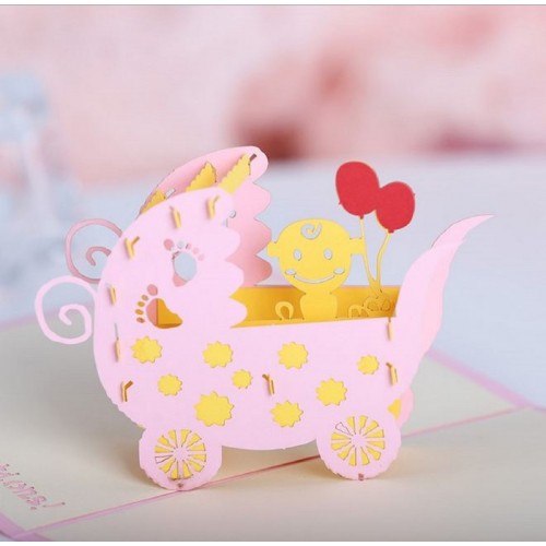 Handmade 3d Pop Up Popup Card Birthday New Baby Girl Birth Baby Shower Baptism Christening Party Invitation Celebration Card Family Friend