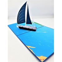 Handmade 3d Pop Up Card Blue Sailing Boat Sea Ocean Birthday Wedding Anniversary Father's Day Valentine's Day Graduation Moving Leaving Travelling Holiday