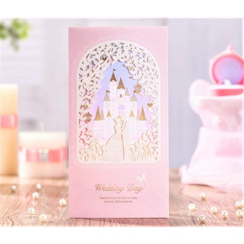 Laser Cut Gold Foil Wedding Card,wedding Gift,wedding Invitation,big Day Fairytale Prince Princess Castle Vintage Victorian,horse Carriage,blank Insert,white Envelope