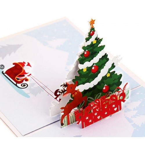 Handmade 3D Pop Up Xmas Card Merry Christmas Santa Claus Sledge Tree Star Jingle Bells Reindeer Seasonal Greetings Celebrations Card