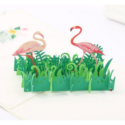 Handmade 3d Pop Up Birthday Card Wedding Anniversary Valentines Mother's Day Engagement Holiday Country Garden Wild Life Flamingo Invitation