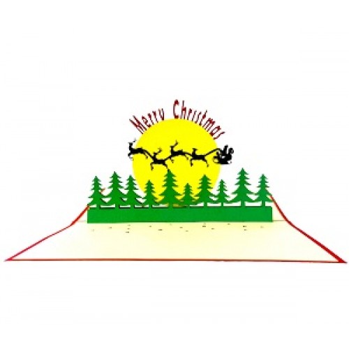 Handmade 3D Pop Up Xmas Card Happy Christmas Santa Claus Reindeer Flying Sky Tree Moon Seasonal Greetings Celebrations Card Xmas Gifts Ornaments Decorations