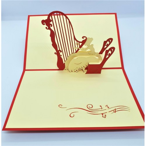 Handmade 3d Pop Up Card Harp Lady Musician Birthday Wedding Anniversary Mother's Day Bridal Shower Valentine's Day Housewarming Garden Party