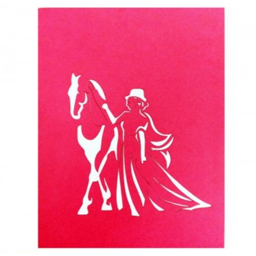Handmade 3d Pop Up Birthday Card Horse Lady Girl Woman In Red Love Friendship Wedding Anniversary Valentines Mother's Day Graduation Vintage
