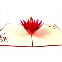 Handmade 3D Pop Up Card Lotus Flower Birthday Valentines Day Mother's Day Wedding Anniversary Thank you Blank Card