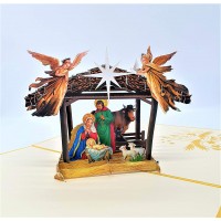 Handmade 3d Pop Up Card Christmas Card Nativity Seasonal Greetings Baby Jesus Saint Joseph Maria Celebrations Manger Angel Sheep Donkey
