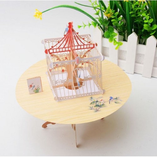 4D Pop Up Greeting Card Bird Cage Table Birthday Valentines Day Wedding Anniversary Engagement Father's Day Mother's Day Christmas Proposal Garden Show Invitation