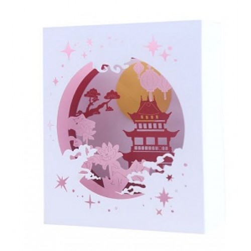 4d Pop Up Box Card Vintage Exotic Palace Pavilion Birthday Wedding Anniversary Valentine's Day Mother's Day Chinese Lantern Lotus Party Love