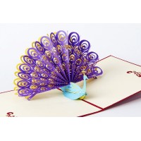 Handmade 3d Pop Up Popup Card Purple Yellow Peacock Birthday Valentines Mother's Day Easter Father's Day Wedding Anniversay Party Invitation